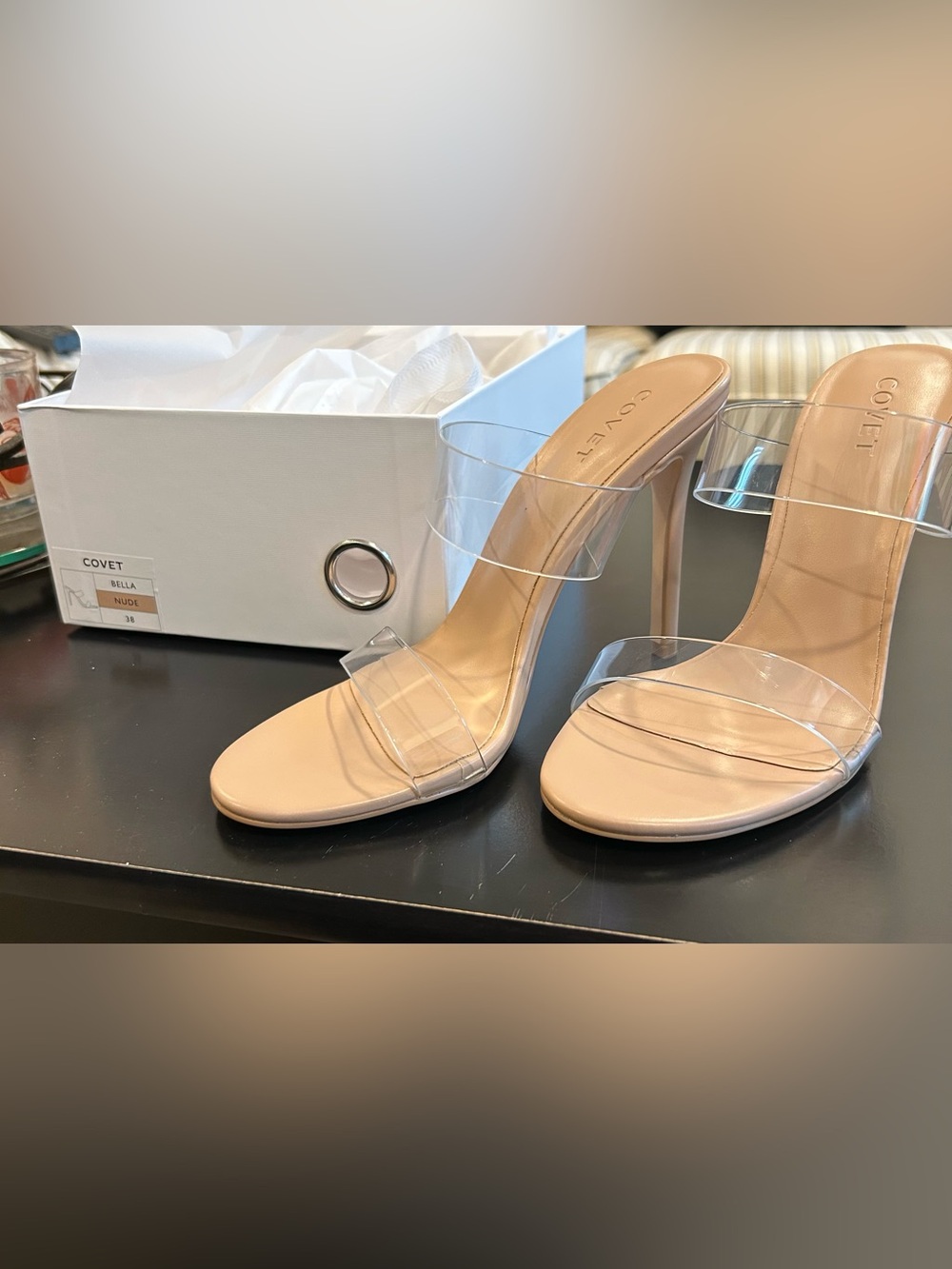 Nude stiletto clear straps